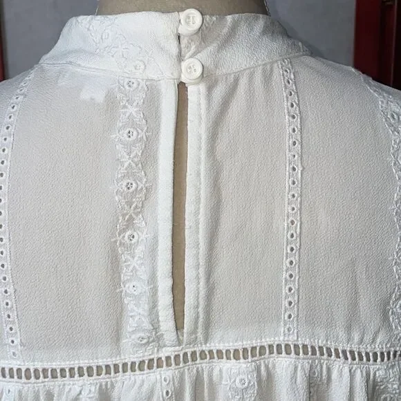 Anthropologie Leith White Lace High Neck Top with Eyelet Cut Outs (Size: Small) - Picture 13 of 16